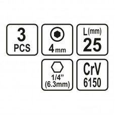 65502 STHOR Set 3 biti profil hexagonal 4x25 mm, p..